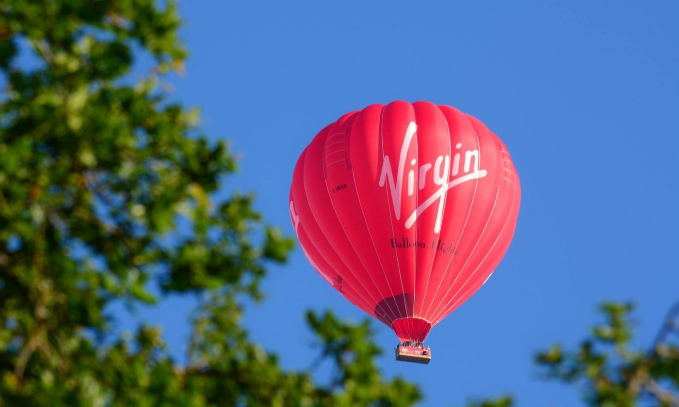 Virgin hot air balloon flying above the countryside, an unforgettable Mother’s Day gift