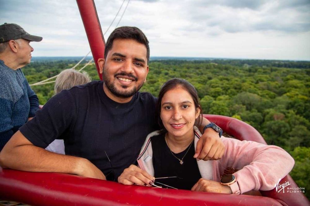 Couple sharing a memorable Virgin hot air balloon flight