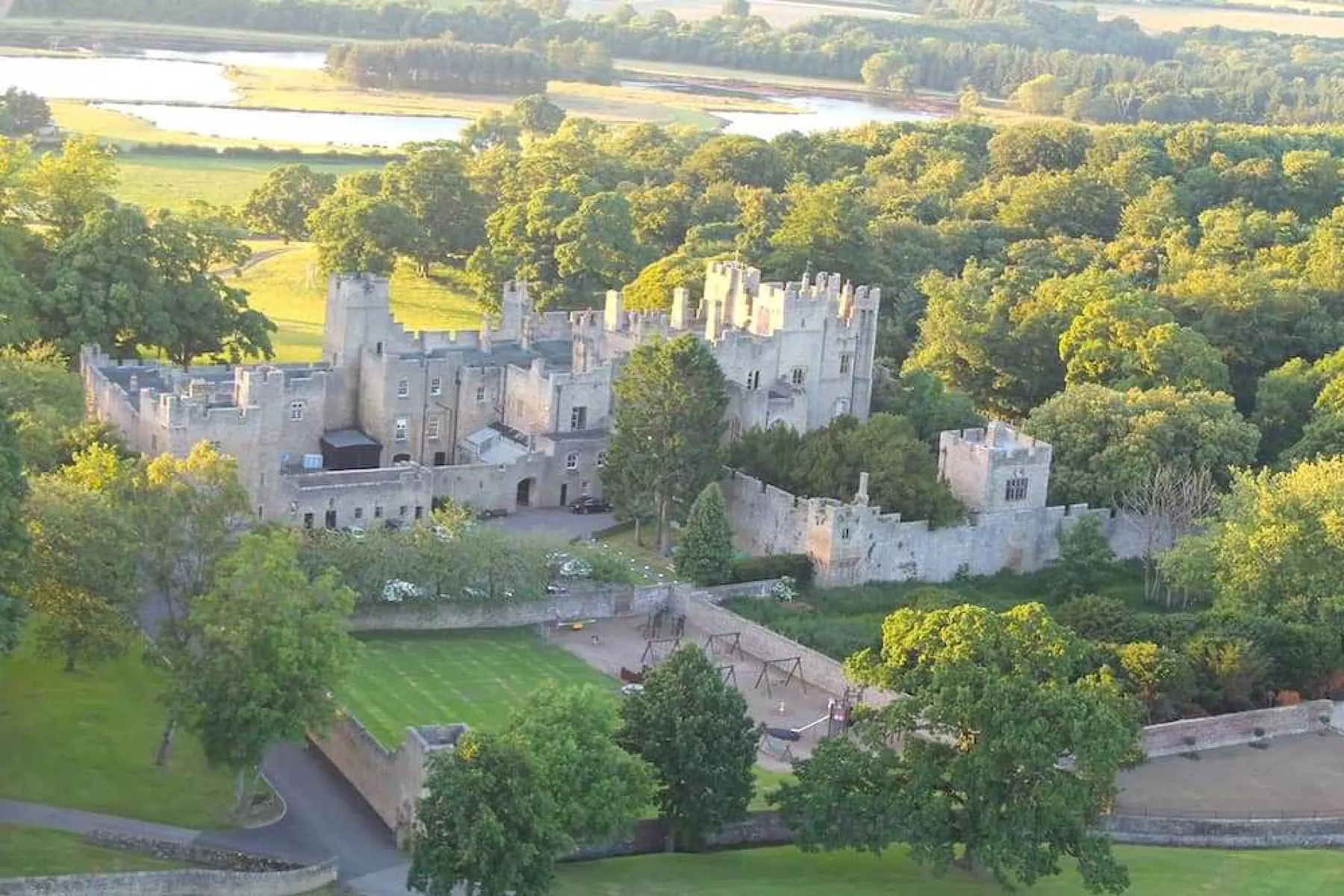 views from a hot air balloon ride over witton castle in country durham